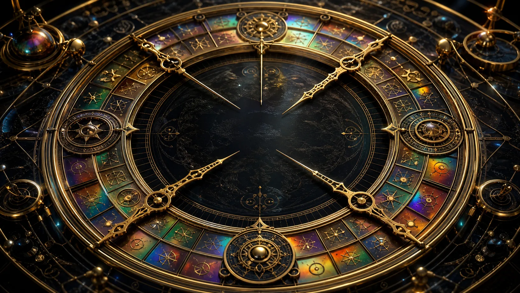 Brass astronomical rings and engraved gold machinery