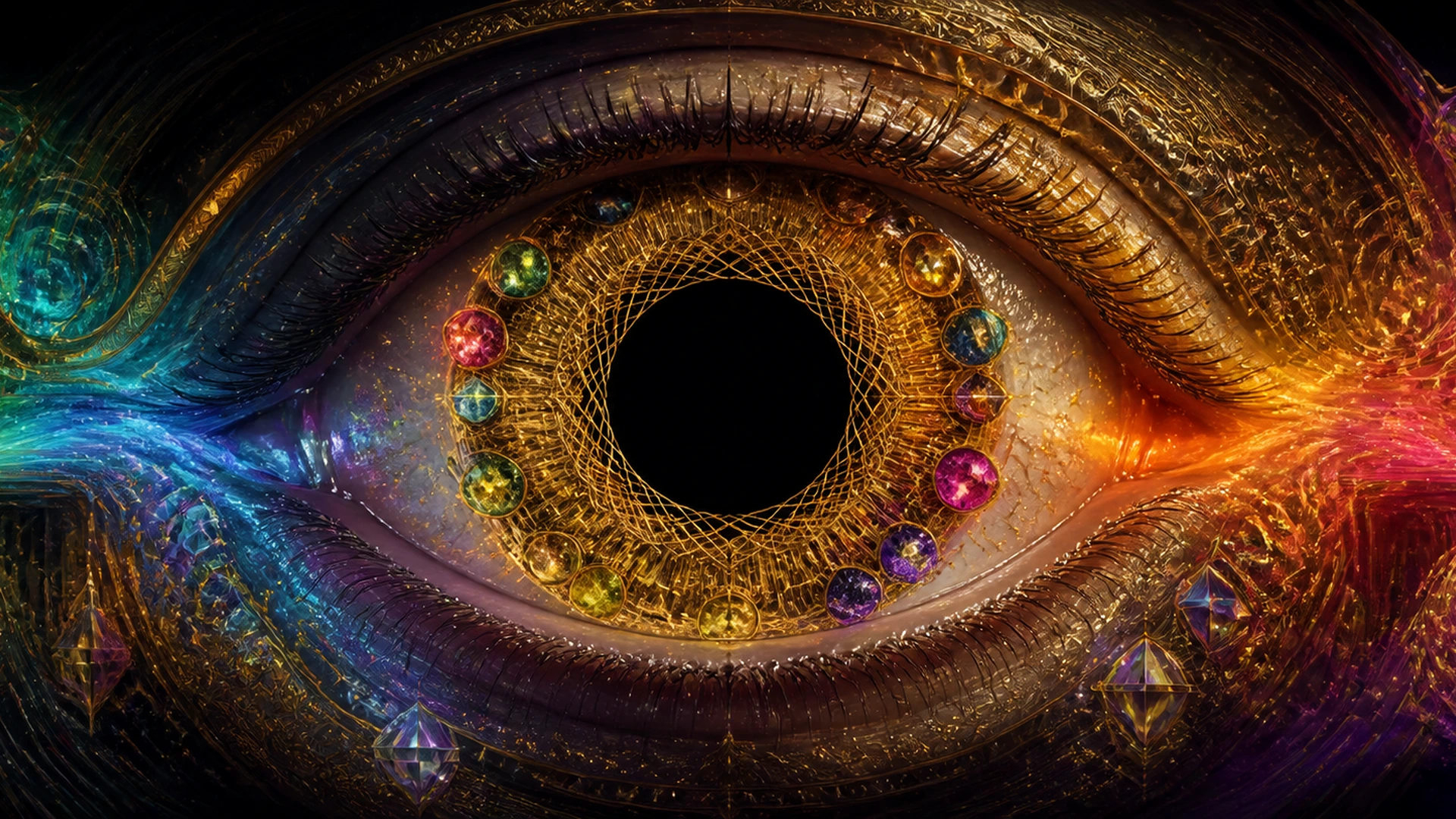 Chronosphere's gold and rainbow clockwork artwork