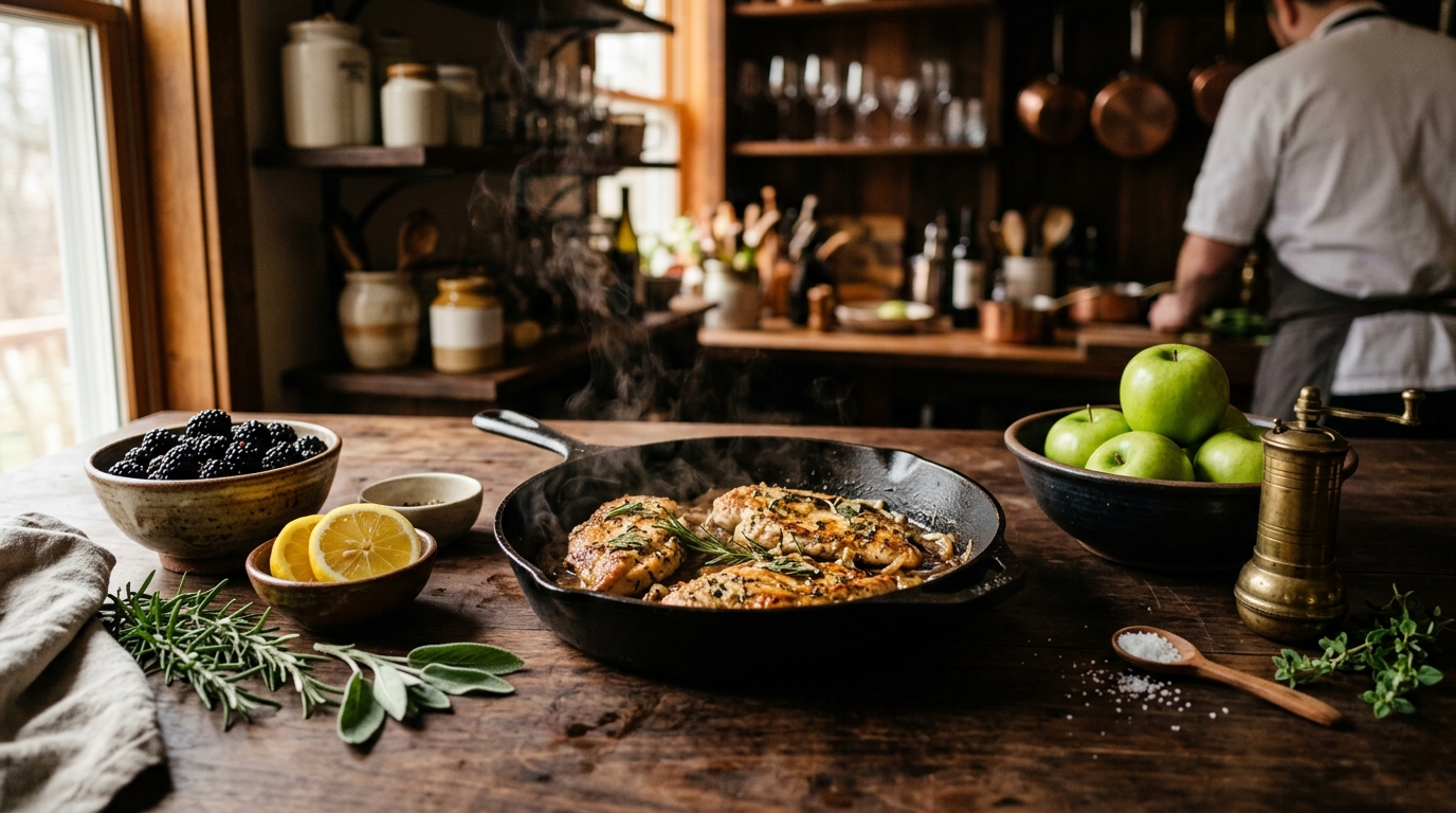 Alchemical Kitchen with sage and cast iron
