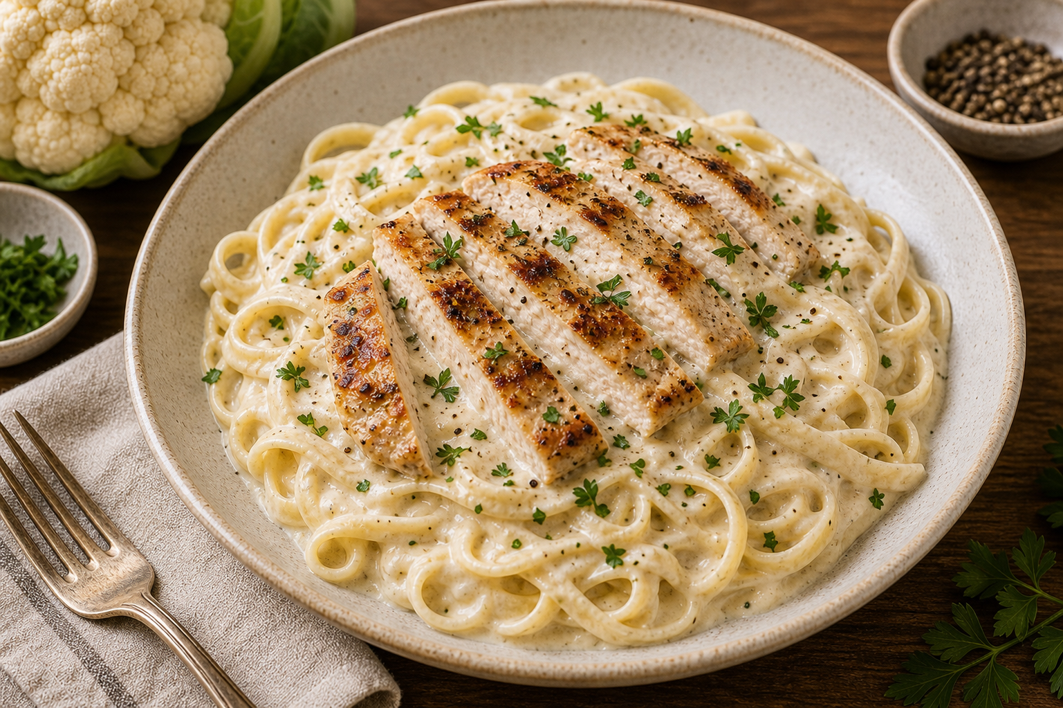 Recipe 7: Chicken Alfredo (Cauliflower Cream Sauce for CKD)