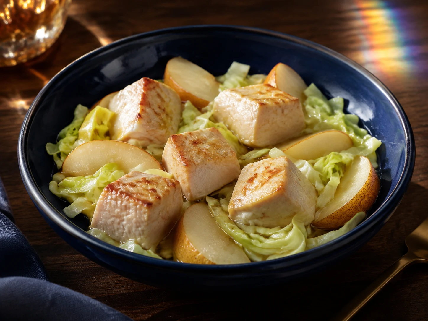 AI illustration of Ginger-Pear Chicken with Crisp-Tender Cabbage