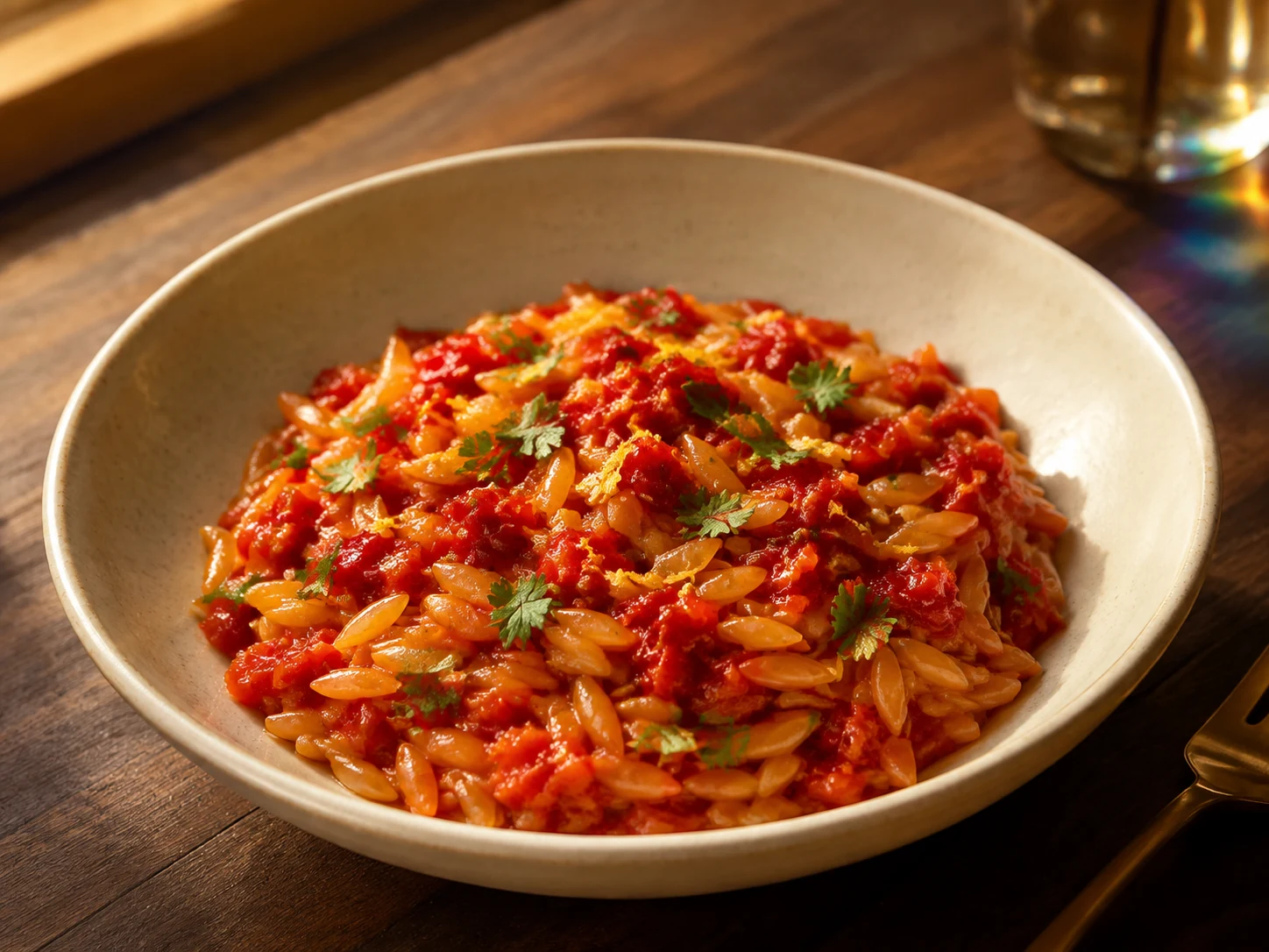 AI illustration of Roasted Red Pepper Orzo with Lemon & Parsley