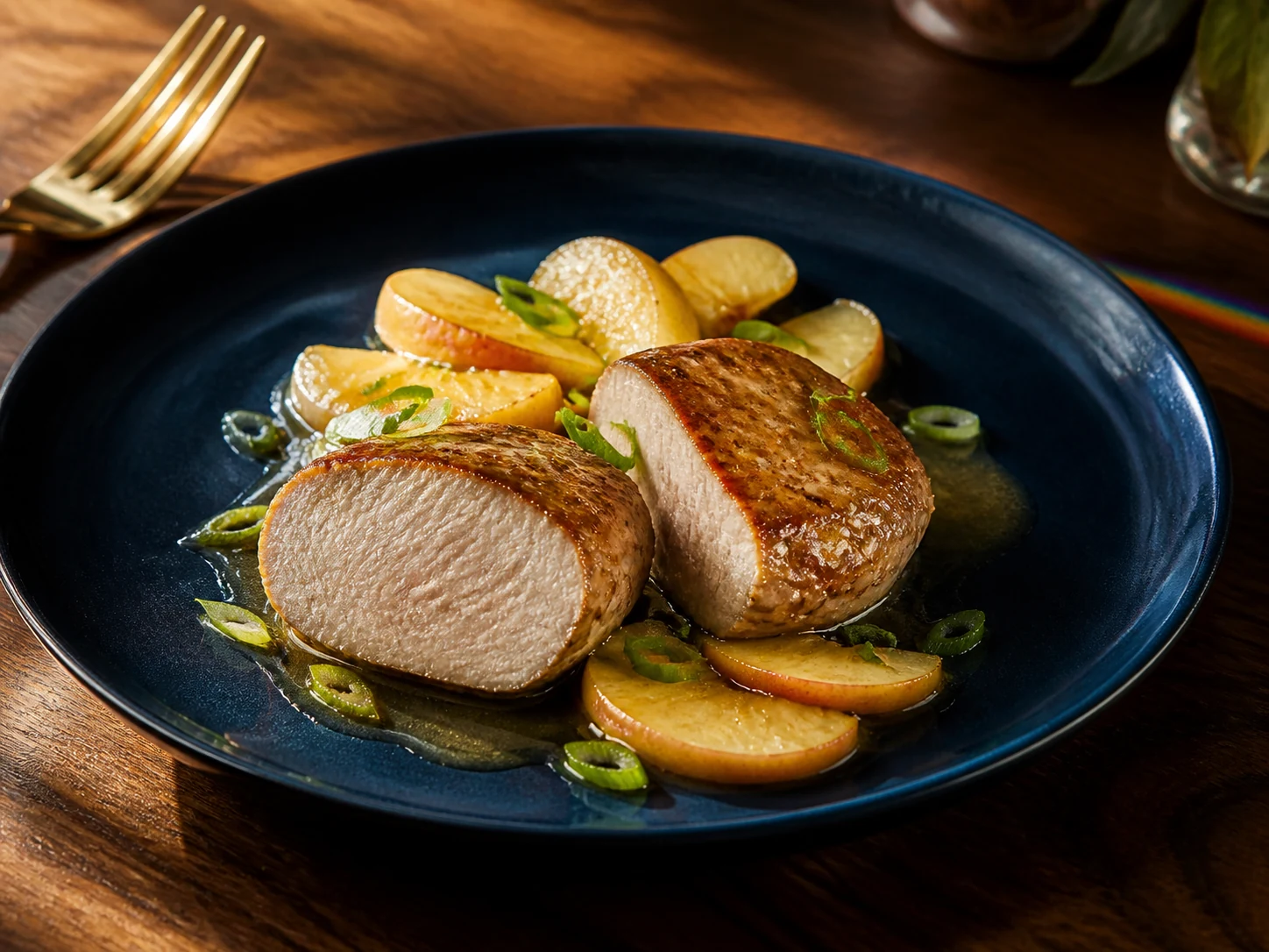 AI illustration of Apple-Scallion Pork Tenderloin Medallions