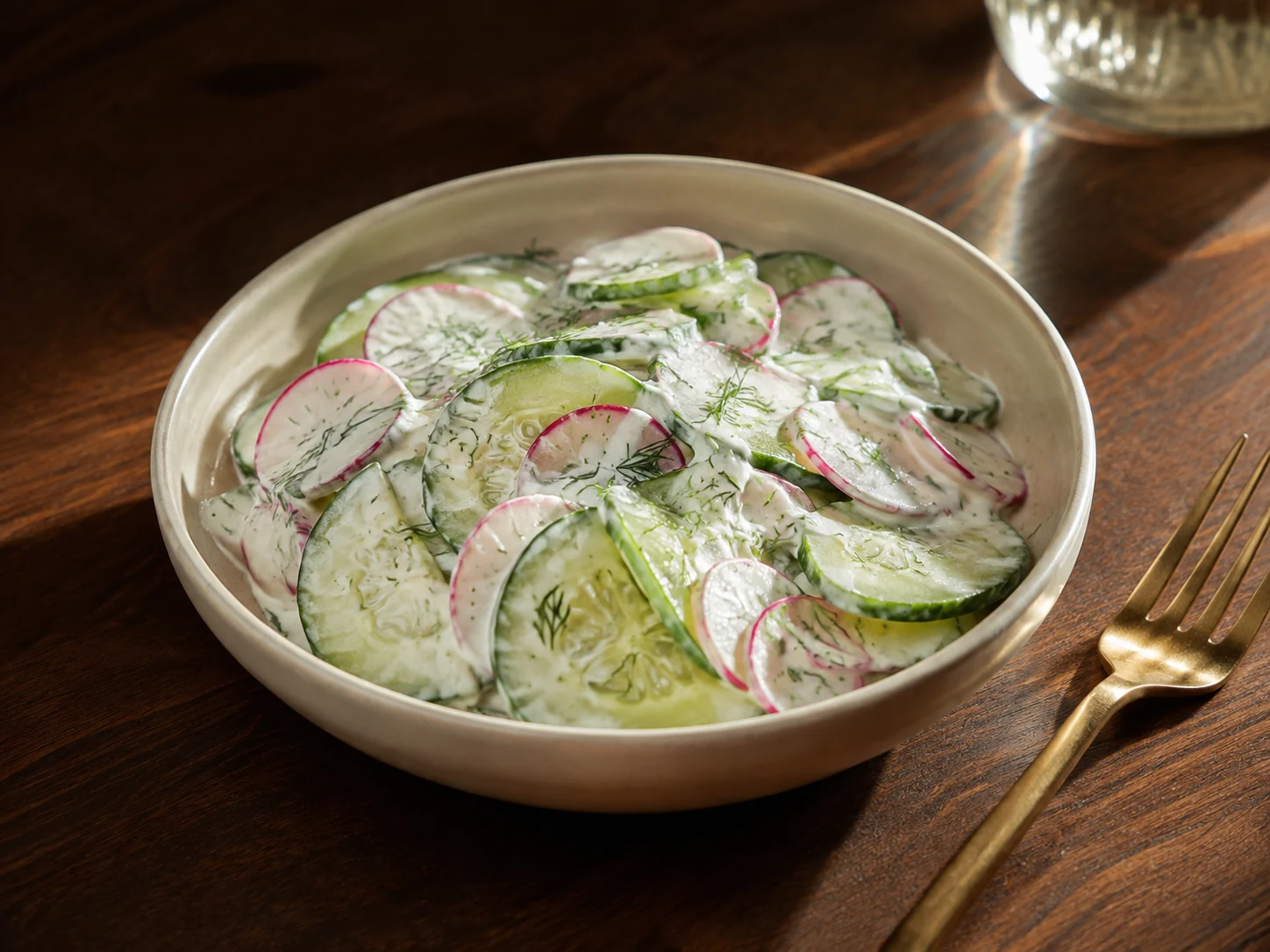 AI illustration of Cucumber, Radish & Dill Yogurt Salad