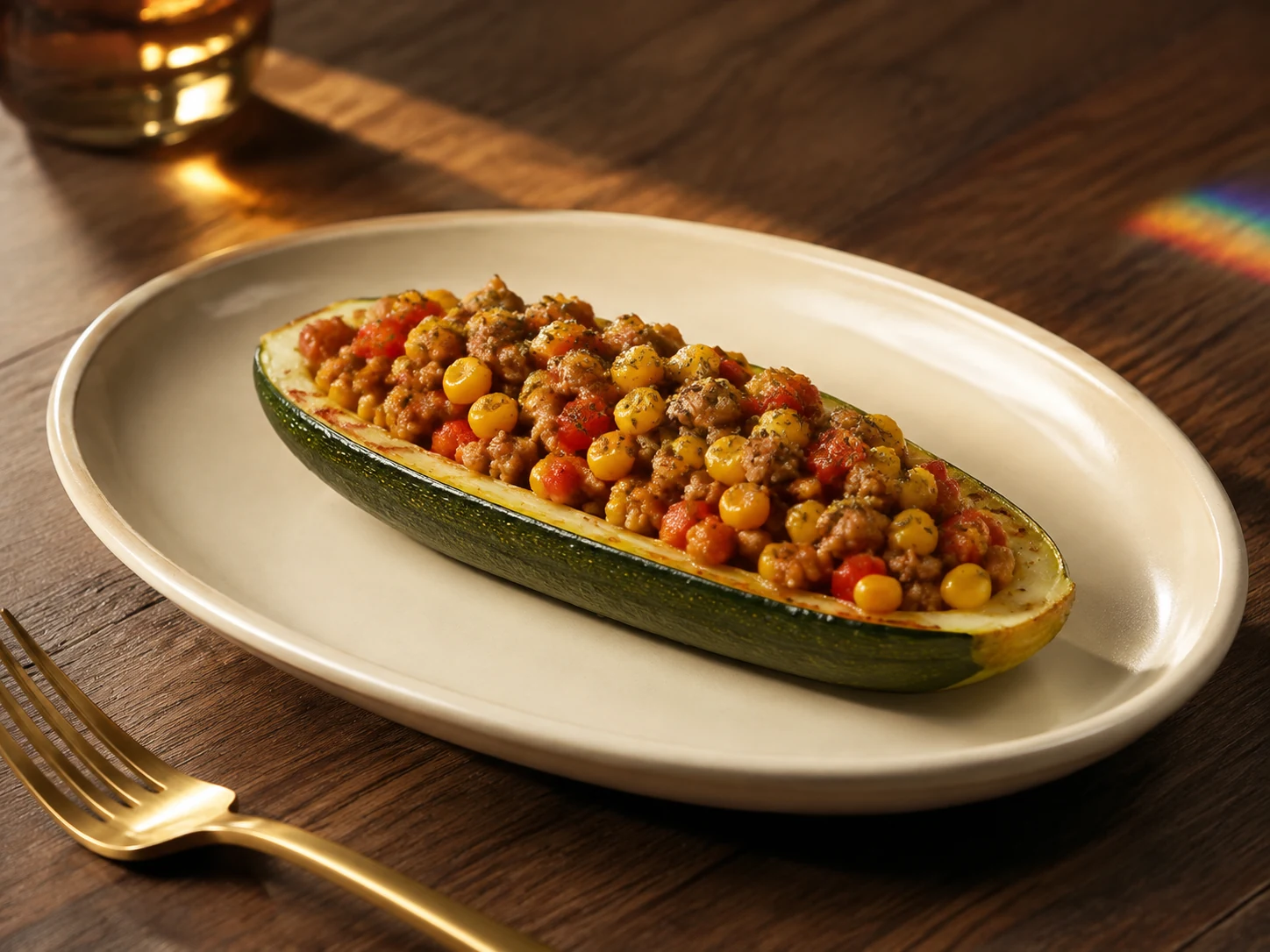 AI illustration of Turkey, Pepper & Corn Stuffed Zucchini