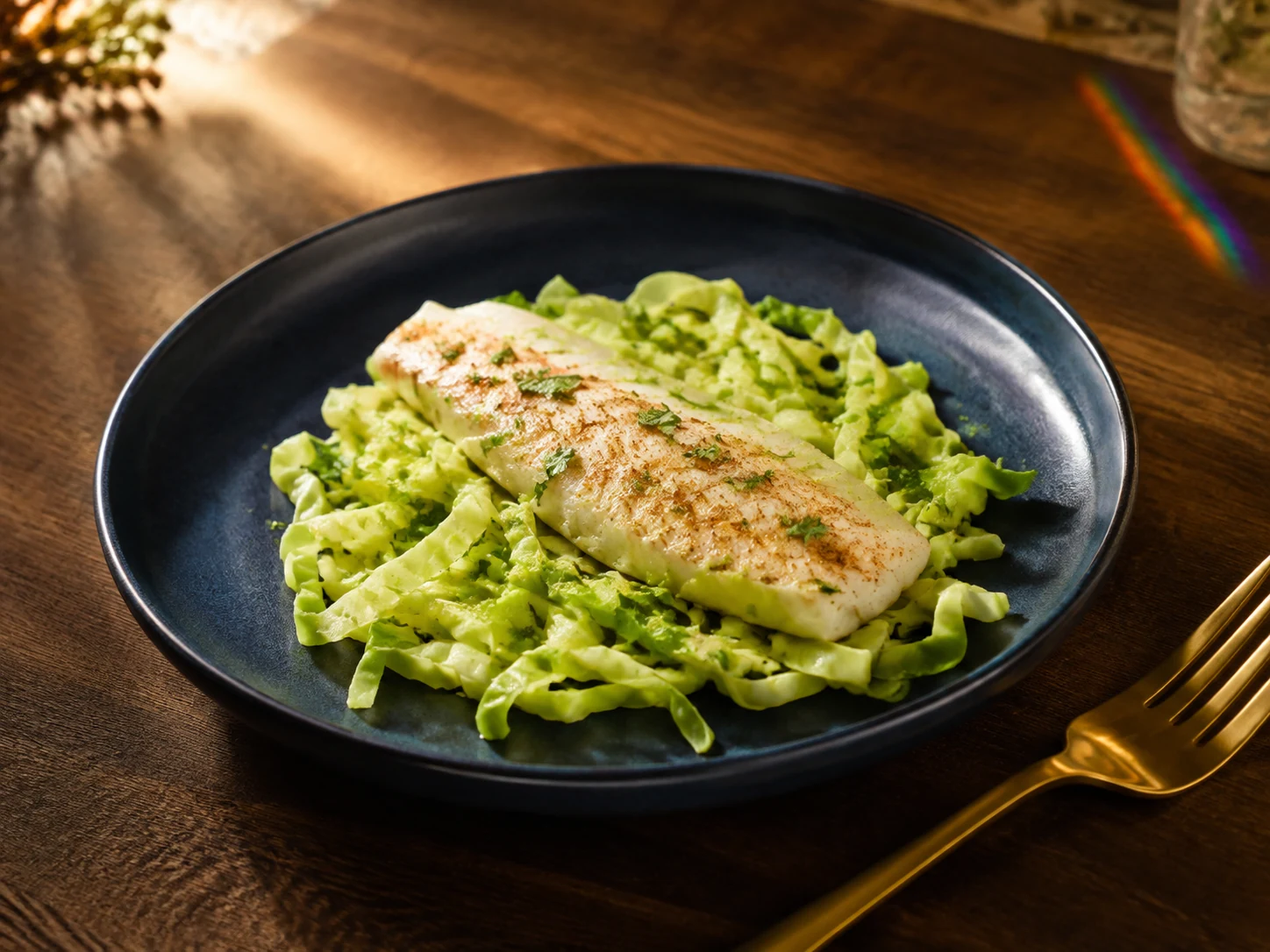 AI illustration of Cumin-Lime Tilapia with Warm Cabbage Ribbons