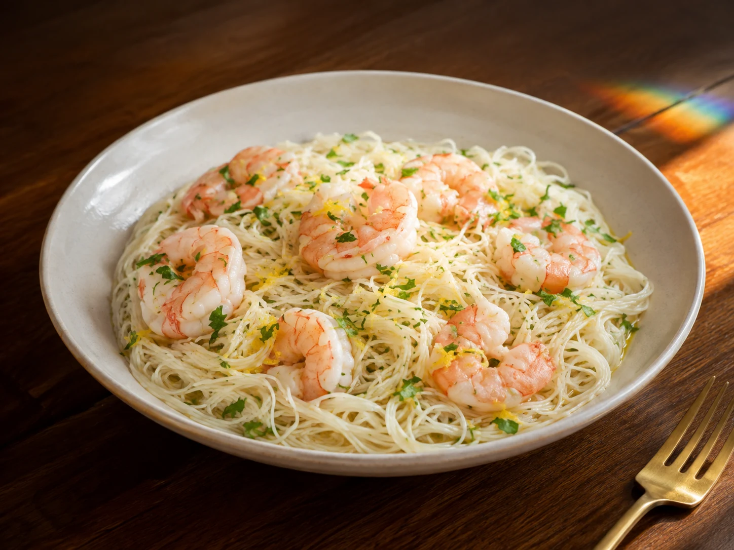 AI illustration of Lemon-Parsley Shrimp & Rice Noodles