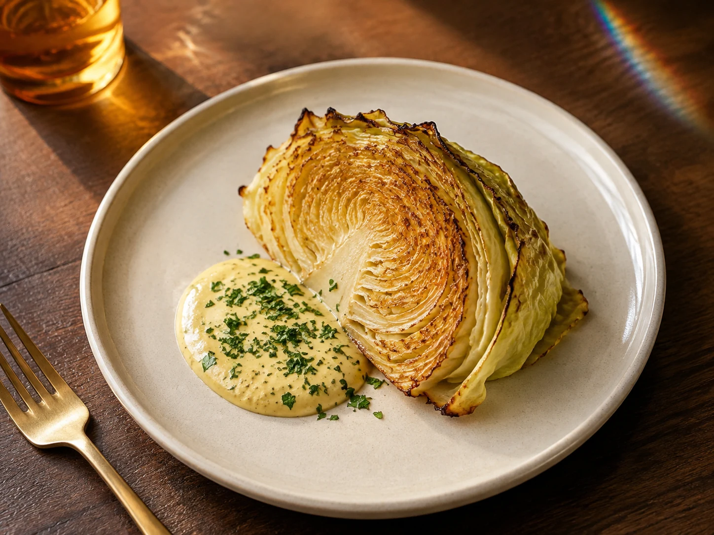 AI illustration of Roasted Cabbage Wedges with Mustard-Herb Yogurt