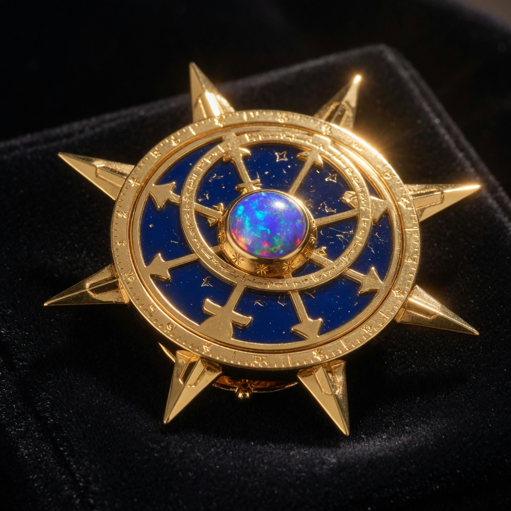 Celestial Astrolabe Gold & Opal Enamel Pin