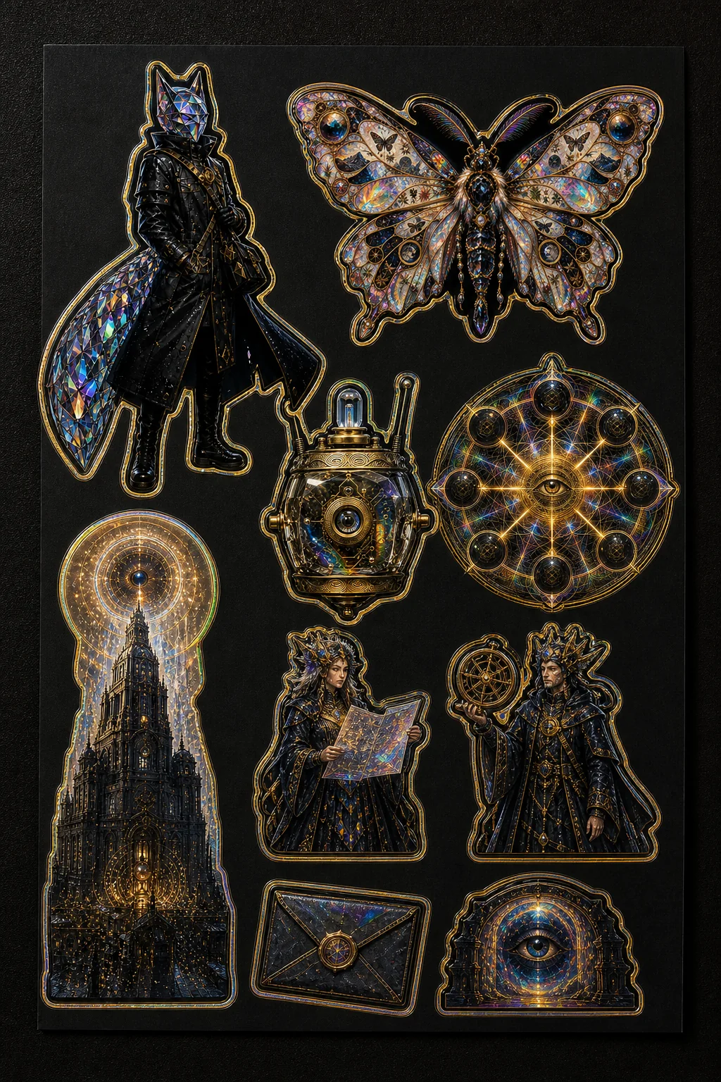 Obituary Engine Holographic Sticker Sheet concept mockup