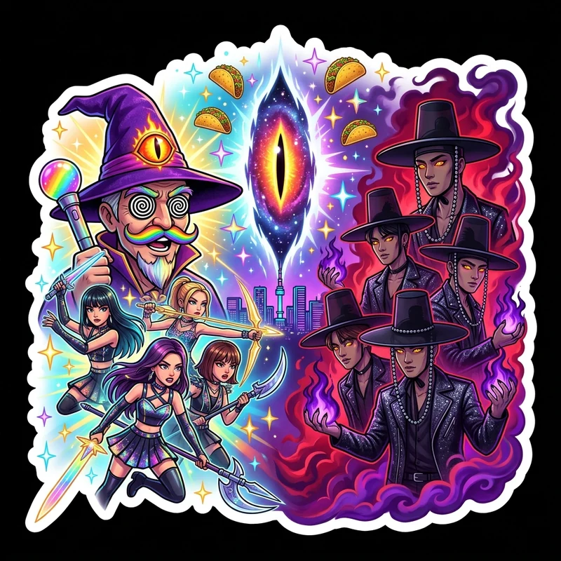 HUNTR/X & Vorath vs. The Saja Boys — Joseon Gat Dark-Idol Showdown Sticker & Print