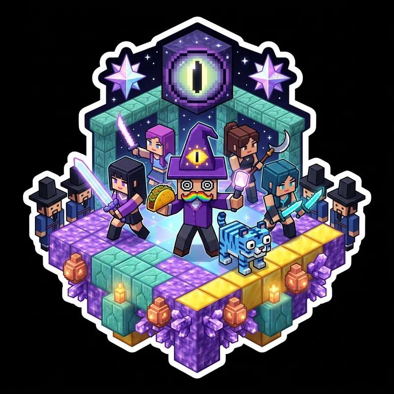 Voxel HUNTR/X & Uncle Vorath — Minecraft 1.21.1 Honmoon Arena Crossover Sticker & Print