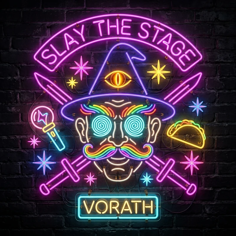 Slay The Stage Vorath — Bent-Glass Seoul K-Pop Neon Sign Sticker & Wall Print