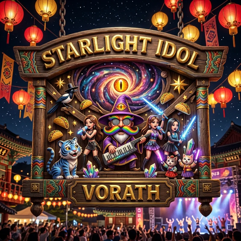 Starlight Idol Vorath — Hand-Carved Gold-Leaf Dancheong Temple Stage Marquee Print