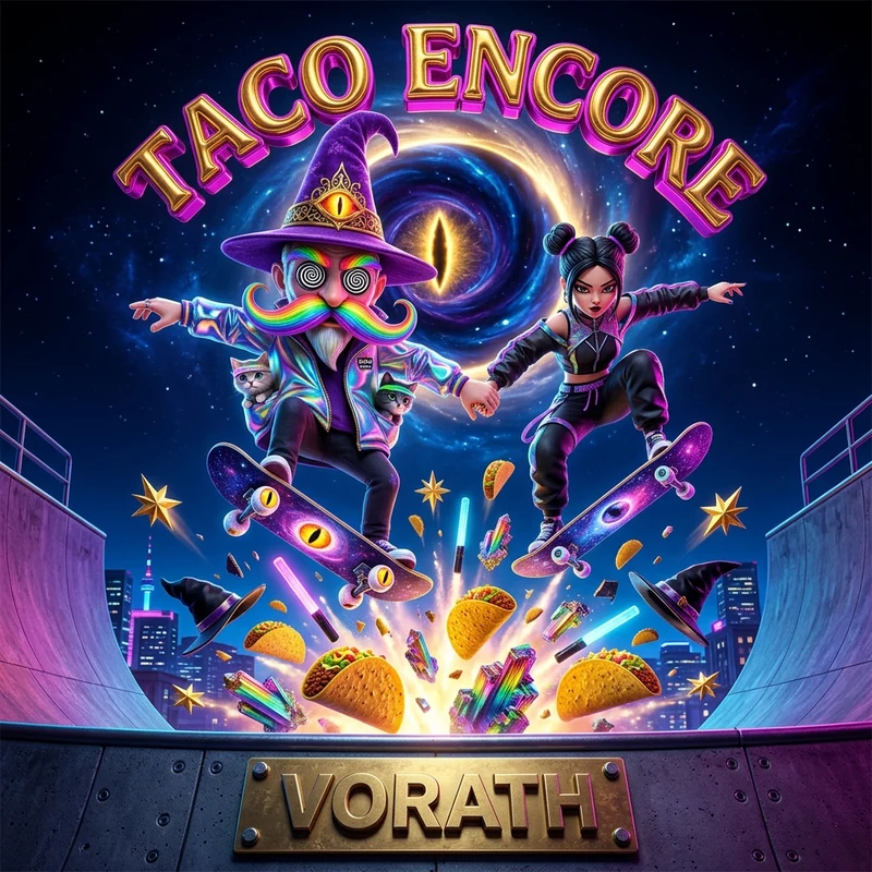 Taco Encore Vorath — Seoul Rooftop K-Pop Demon Hunter Skate Deck & Streetwear Print